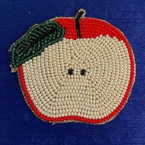 Hand made beaded red apple appliqué patch,hand embroidered,DIY patch appliqué